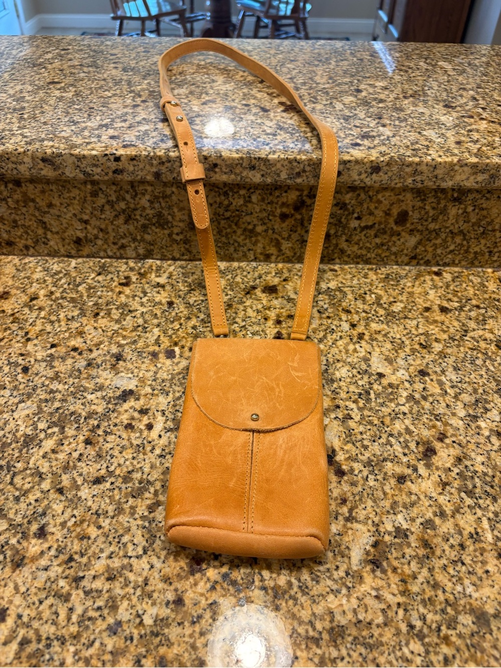Artisan Leather Small Tan Crossbody Bag Purse Phone Case Adj Strap EUC
